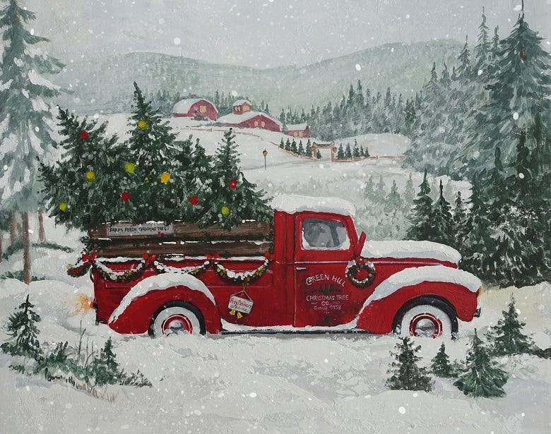 truck with Christmas trees