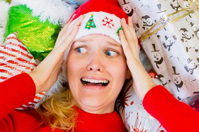 Stressed out woman at Christmas
