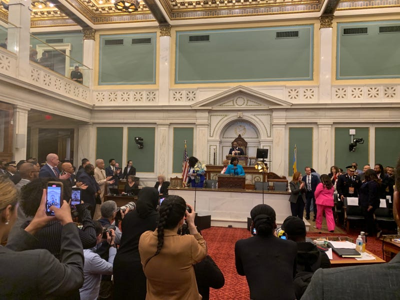 Mayor Cherelle Parker gives her budget address in City Council chambers on March 13, 2025.