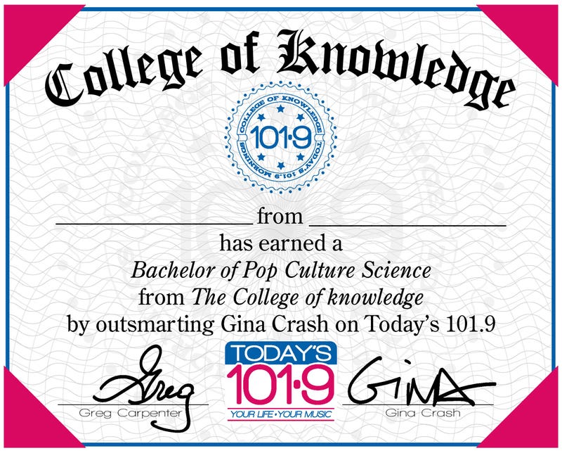 The Today's 101.9 College of Knowledge diploma