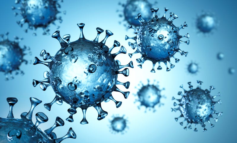 Coronavirus with DNA inside with blue background