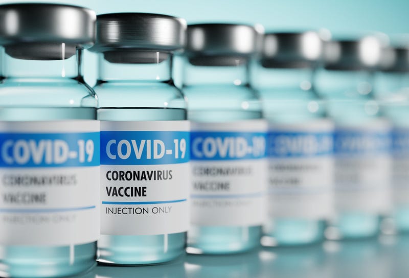 COVID vaccine bottles lined up