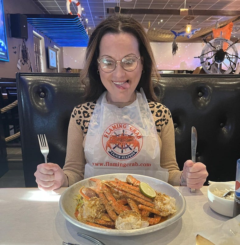 Lissa and her plate of King Crab 