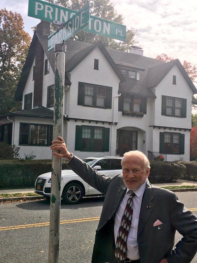 Buzz Aldrin at his childhood home in Montclair, N.J., in a photo he tweeted in 2015.