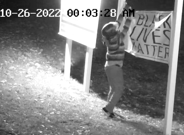 It’s unclear how the suspect damaged the sign, but images show him grabbing it