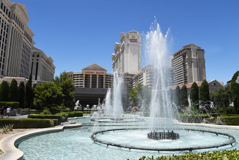 The fountains in front of Caesars Palace on the Las Vegas Strip