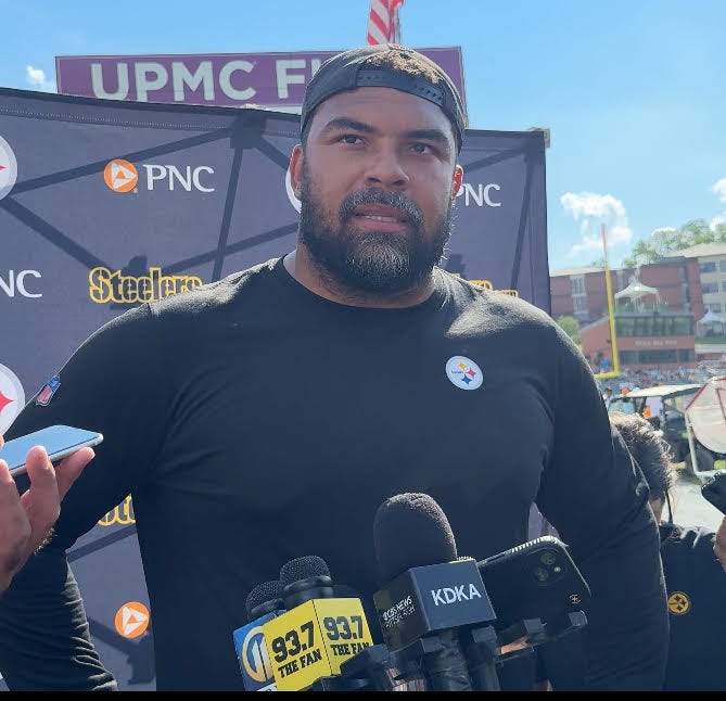 Cam Heyward at a podium