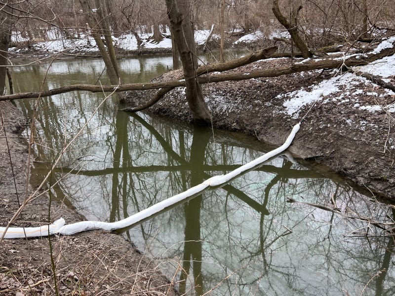 The boom placed in the Canal Drain, near Clinton River Road in Clinton Township.