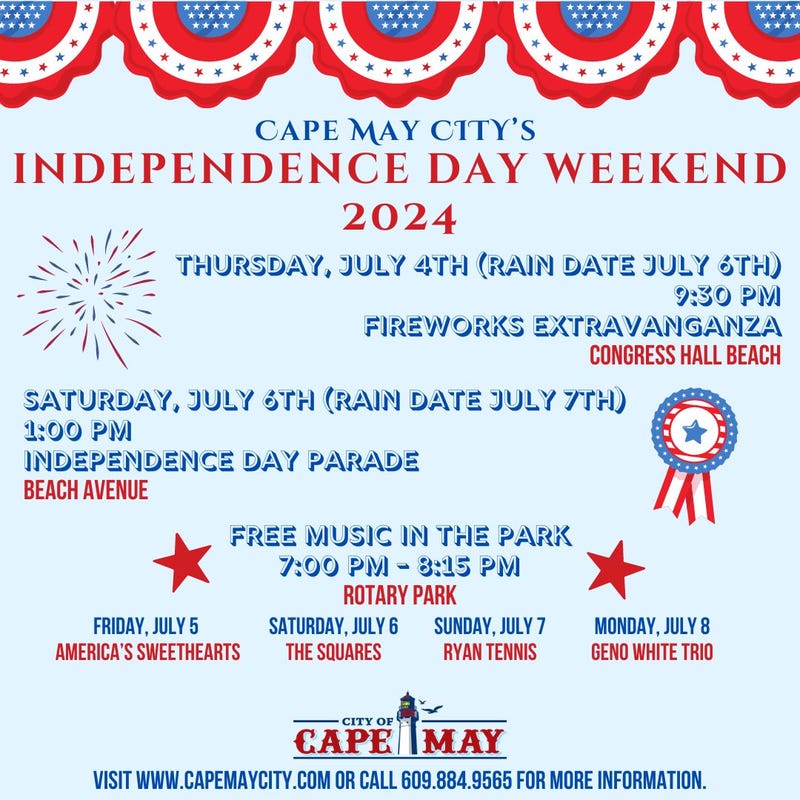 Flyer for Cape May's Independence Day Weekend events