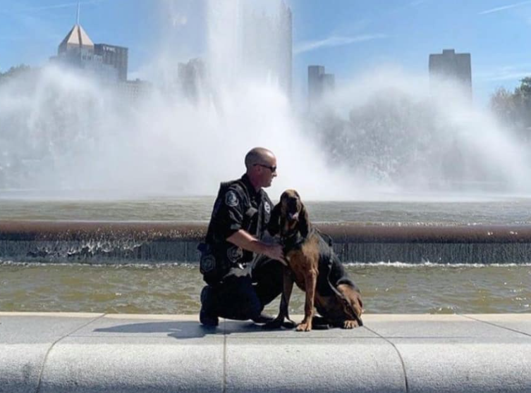 Cappy with handler, Officer Kevin Merkel