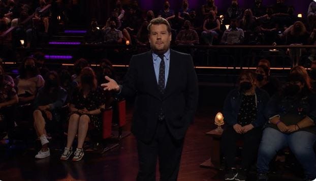 James Corden on "The Late Late Show" on May 24, 2022, addressing a school shooting in Texas.