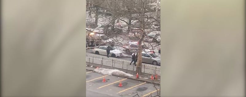 The scene in Manhattanville, where an off-duty NYPD officer was shot on Feb. 5, 2022.