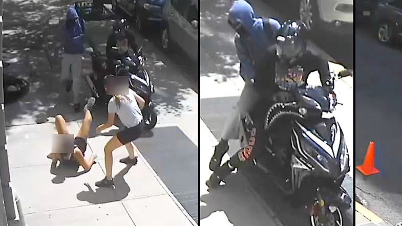 VIDEO: Mujer forcejea con unos ladrones en un scooter durante robo a plena luz del día en Manhattan