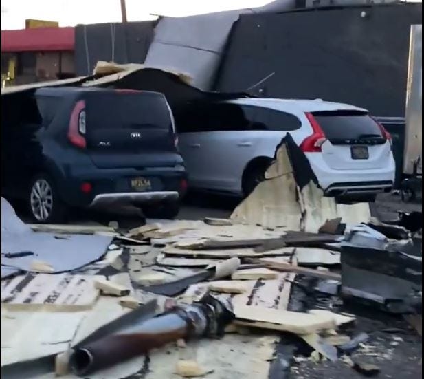 Roof debris in parking lot