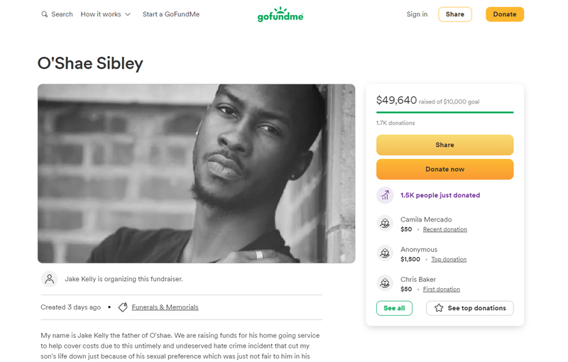 The GoFundMe page for O'Shae Sibley, set up by his father.