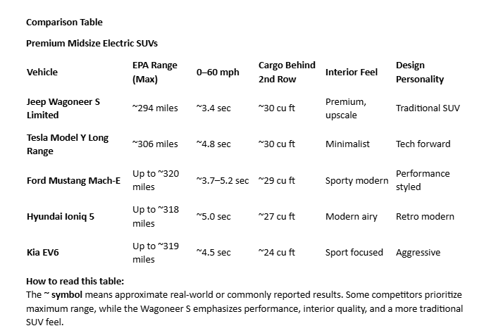 Comparison Table Premium Midsize Electric SUVs