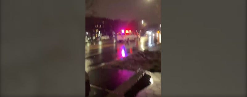 NYPD vehicles in the area where an NYPD van struck an individual.