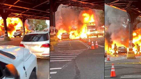 Un camión estalla en una bola de fuego en el Bronx incendiando a los vehículos cercanos