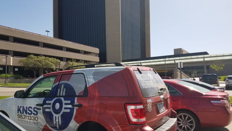 The KNSS news vehicle parked near Wichita City Hall