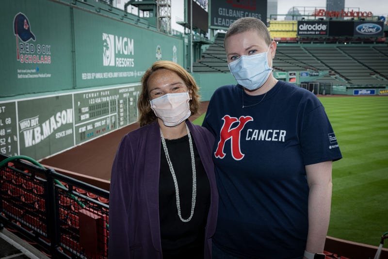 Caroline McGuirk, breast cancer, with Dr. Filipa Lynce, director of inflammatory breast cancer program at Dana-Farber
