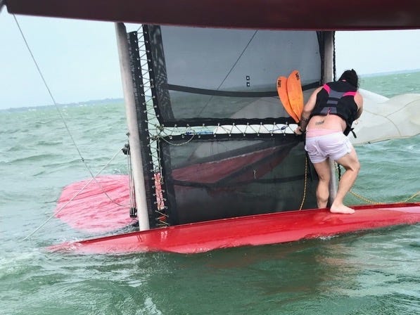 Overturned catamaran