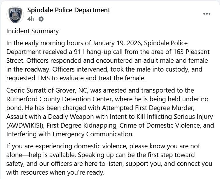 Spindale, NC Police Department Facebook Page