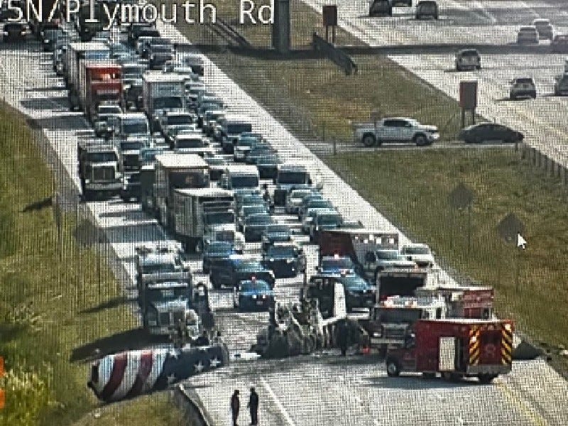 Overturned cement mixer