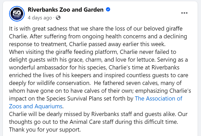 Riverbanks Zoo and Garden FB page