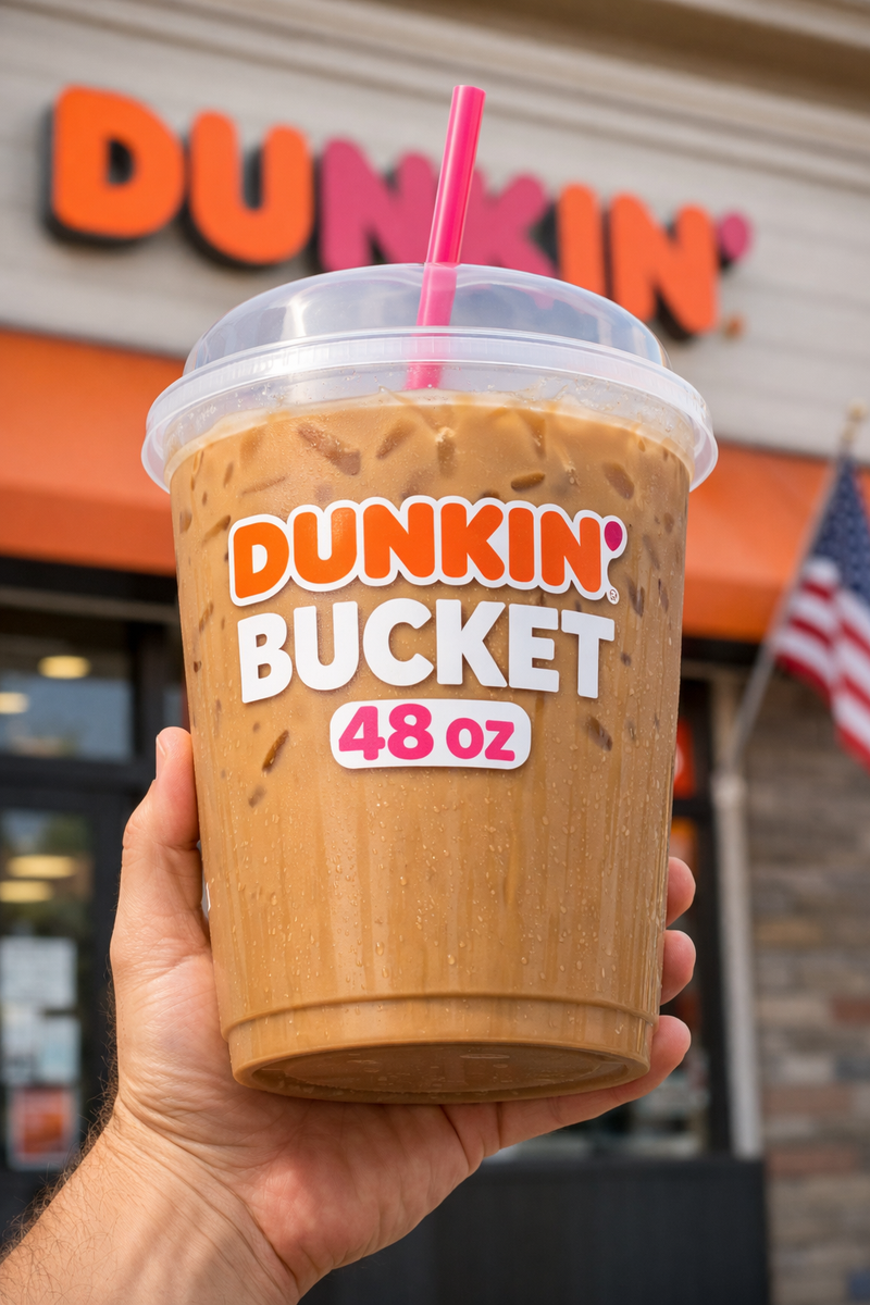 Dunkin' is testing what it's calling a "bucket drink" — a 48-ounce cold beverage option that's a full third of a gallon — at a location in Massachusetts, the chain's home state, before any broader rollout.