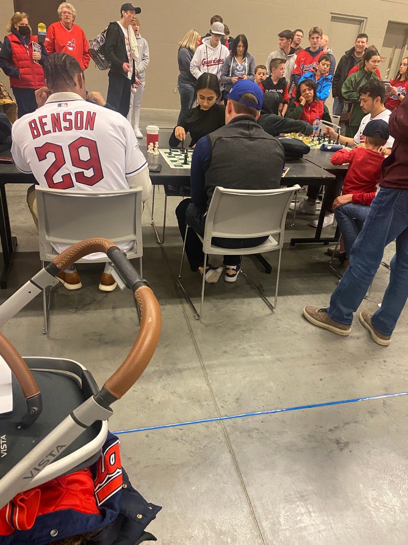 Will Benson and Steven Kwan participating in chess matches
