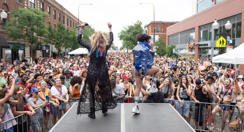 Performers on stage at the 2024 Chicago Pride Fest. This year's headliners include Jesse McCartney, Deborah Cox and the Aces.