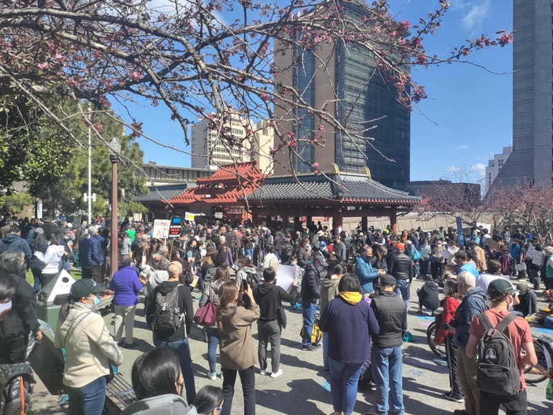 Hundreds gathered in San Francisco's Chinatown neighborhood on Saturday to protest the increased violence against Asian Americans.