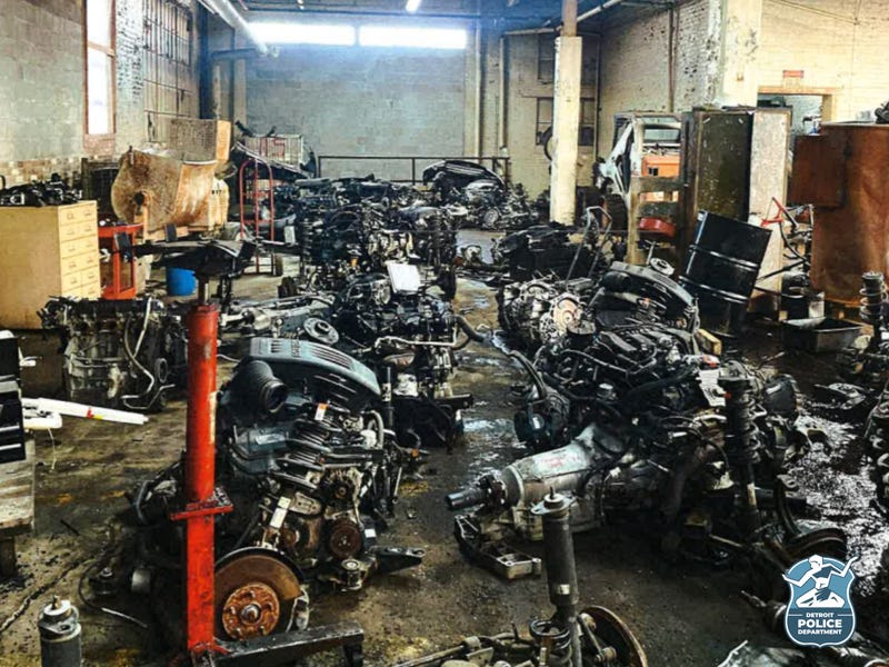 The owner of an illegal chop shop on Detroit's West side found himself in handcuffs after police conducting an inspection found stolen vehicles and car parts.