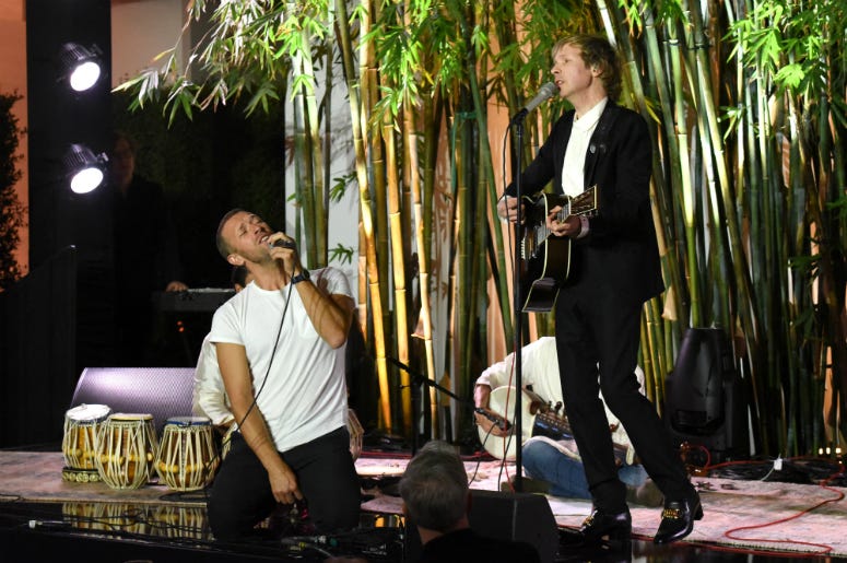 Chris Martin and Beck perform onstage during Hammer Museum's 17th Annual Gala