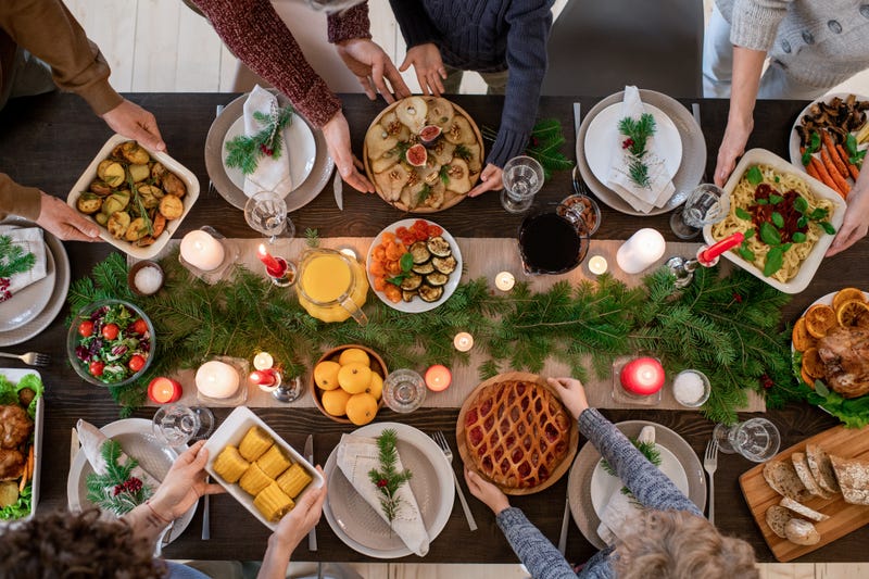 An assortment of foods set out for Christmas dinner