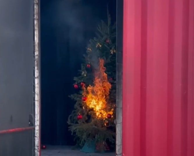 Christmas tree catches fire at Detroit Fire Department demonstration