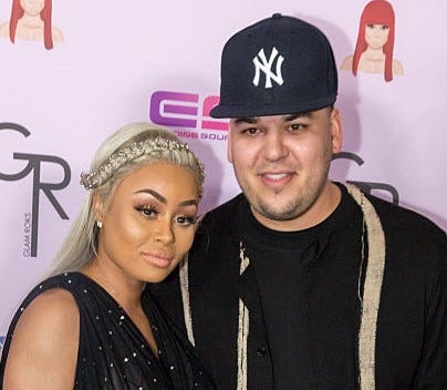 Rob Kardashian and Blac Chyna arrive at her Blac Chyna Birthday Celebration And Unveiling Of Her "Chymoji" Emoji Collection at the Hard Rock Cafe on May 10, 2016 in Hollywood, California. 