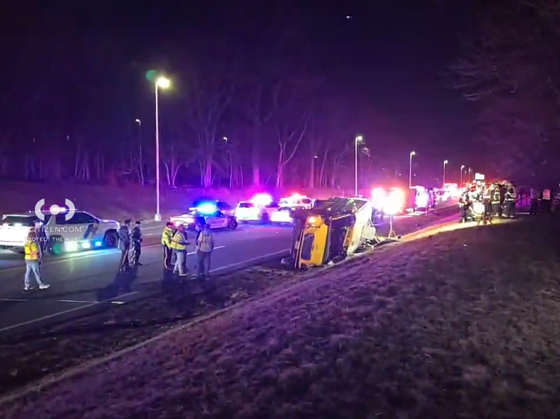 New Jersey State Police said 15 people, including the driver and 14 young adults, were treated for injuries from the Monday night crash