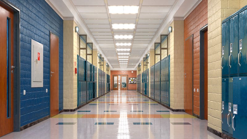 An empty school hallway