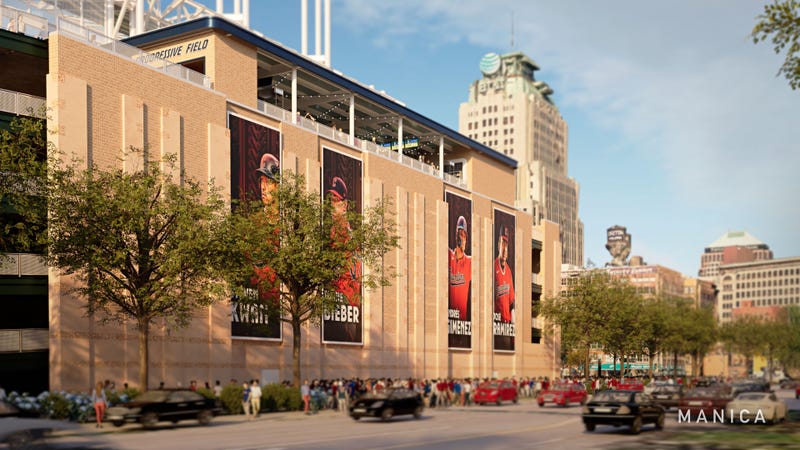 An artist's rendering of the new four-story building to be erected on East 9th Street as part of the Progressive Field renovations. 