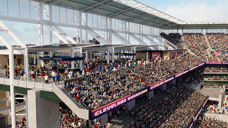 An artist's rendering of the proposed changes to be made to the right field upper deck as part of the renovations to Progressive Field.