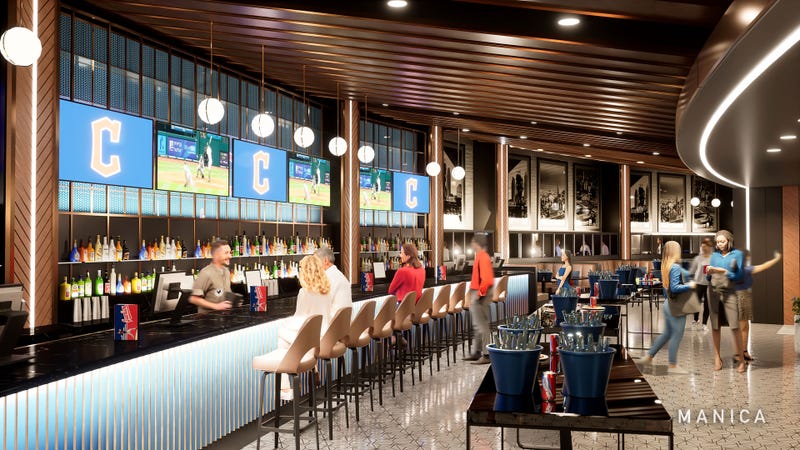 An artist's rendering of the new dugout club to be built behind home plate under the lower deck seating bowl as part of the Progressive Field renovations. 