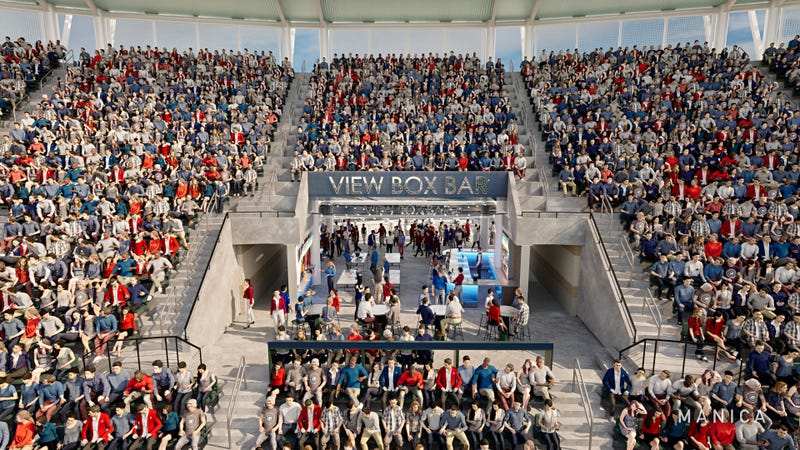 An artist's rendering of one of the new view box bars to be added to the upper deck as part of the Progressive Field renovations. 