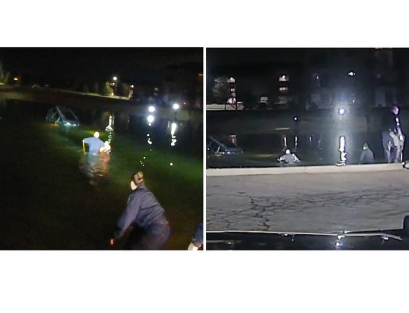 Officers rescue man who drove into pond