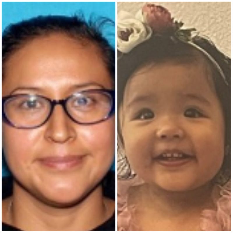 California Highway Patrol says Diana Robles Hernandez (left) allegedly abducted 19-month-old Kyra (right) on Tuesday