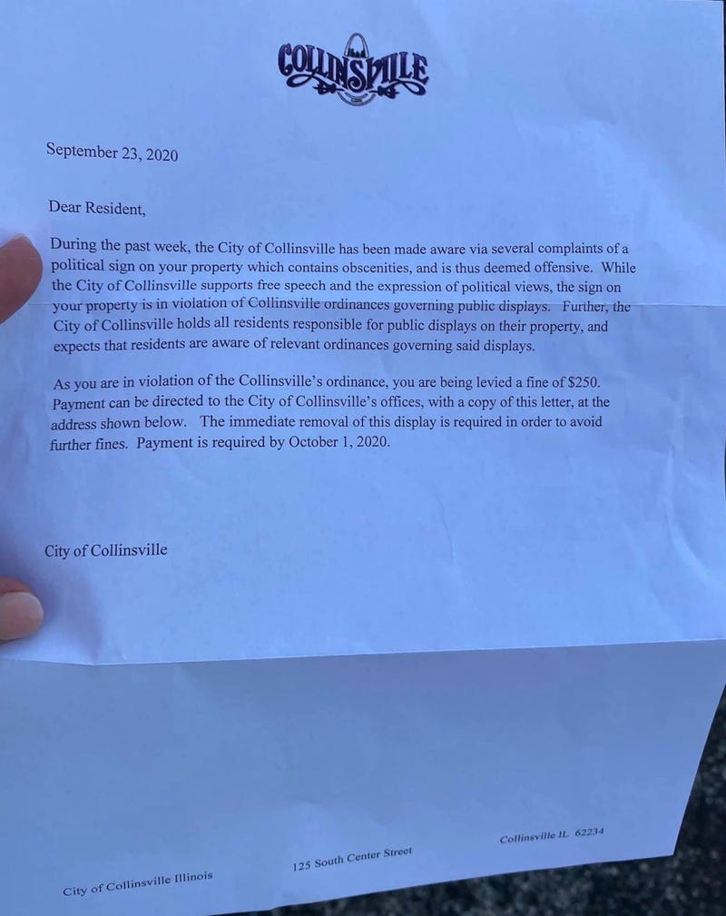 Letter send to Collinsville resident