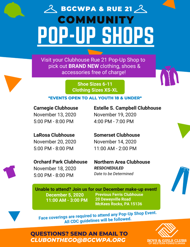 Boys and Girls Clubs of Western PA and Rue 21 Community Pop-up Shops