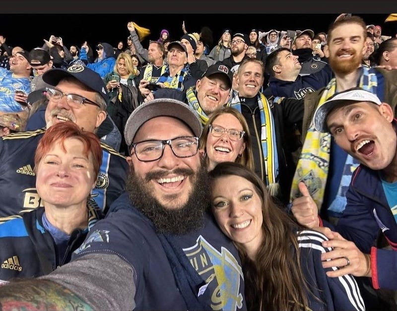 Mike Blankemeyer and fellow members of the Philadelphia Union fan group Sons of Ben.