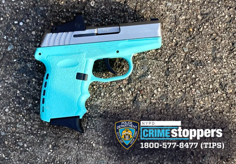 The blue handgun recovered from the scene of the shooting on Dec. 21, 2022.
