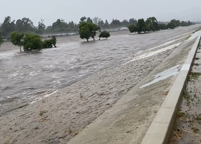The Los Angeles River during Tropical Storm Hilary